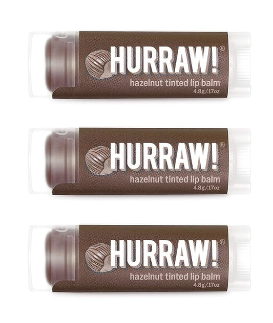 Hurraw! Hazelnut Tinted Lip Balm, 3 Pack: (Sheer Brown Tint) Organic, Certified Vegan, Cruelty and Gluten Free. Non-GMO, 100% Natural Ingredients. Bee, Shea, Soy and Palm Free. Made in USA