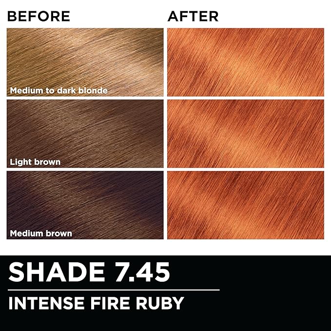 Garnier Hair Color Olia Ammonia-Free Brilliant Color Oil-Rich Permanent Hair Dye, 7.45 Dark Fire Ruby, 2 Count (Packaging May Vary)