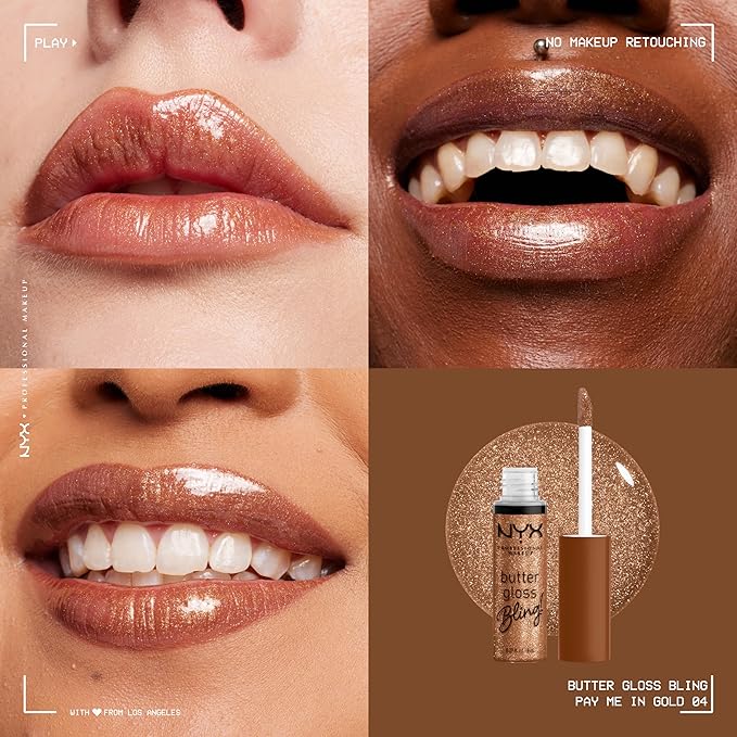 NYX PROFESSIONAL MAKEUP Butter Gloss Bling Lip Gloss, Non Sticky and Shiny Vegan Lip Makeup - Shimmer Down