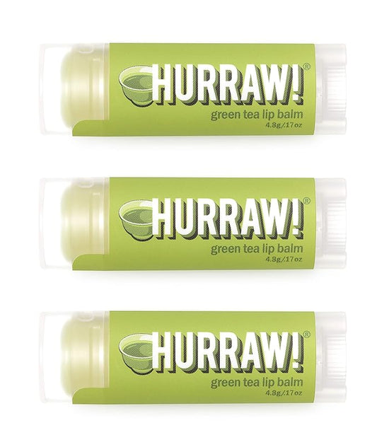 Hurraw! Green Tea Lip Balm, 3 Pack: Organic, Certified Vegan, Cruelty and Gluten Free. Non-GMO, 100% Natural Ingredients. Bee, Shea, Soy and Palm Free. Made in USA