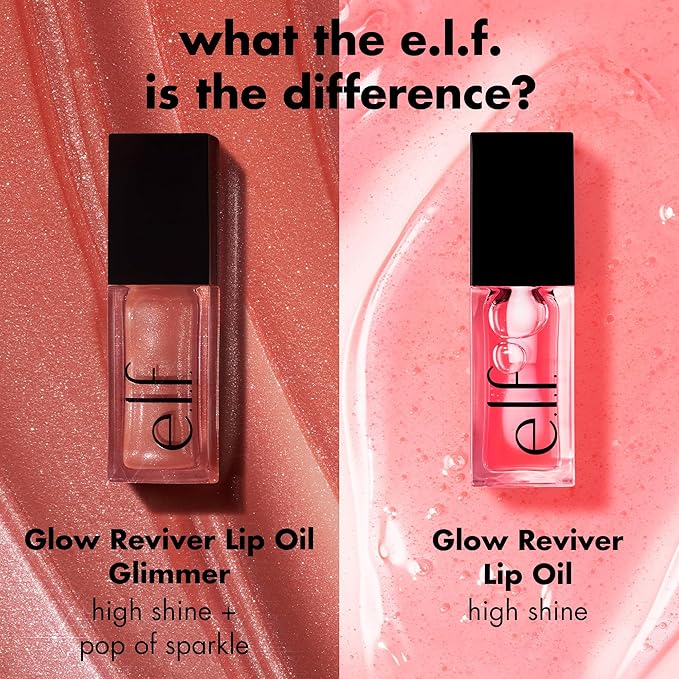 e.l.f. Glow Reviver Lip Oil, Nourishing and Hydrating with High-Shine Glimmer Finish & Sheer Wash Of Color, Minty Scent, Non-Sticky, Vegan & Cruelty-free, Citrine Gleam