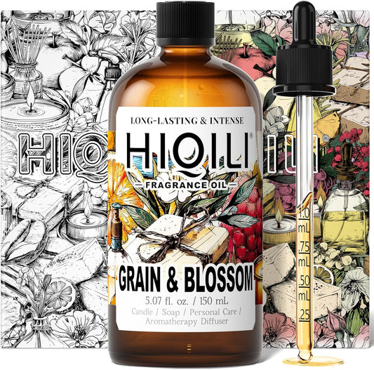 HIQILI Grain & Blossom Fragrance Oil for Diffuser, Candle, Solid Perfume Making, Fresh Floral Scents, Body & Skin Care - 5.07 Fl Oz