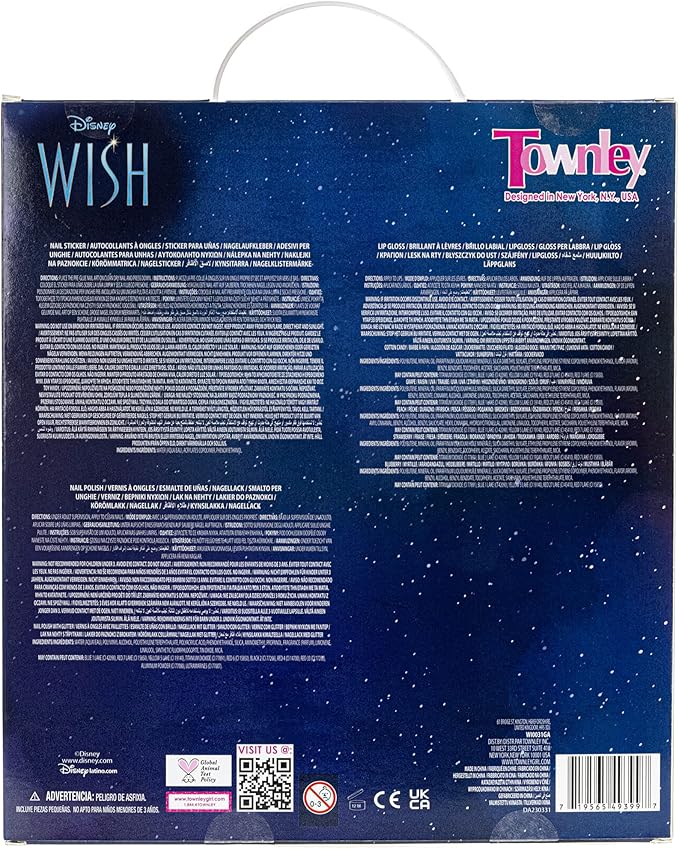 Disney Wish Sparkly Cosmetic Makeup Set for Girls with Lip Gloss Nail Polish Nail Stickers - 11 Pcs | Perfect for Parties Sleepovers Makeovers | Birthday Gift for Girls 3+ by Townley Girl