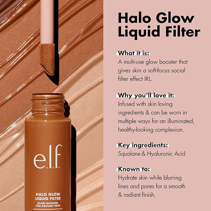 e.l.f. Halo Glow Liquid Filter, Complexion Booster For A Glowing, Soft-Focus Look, Infused With Hyaluronic Acid, Vegan & Cruelty-Free, 4 Medium