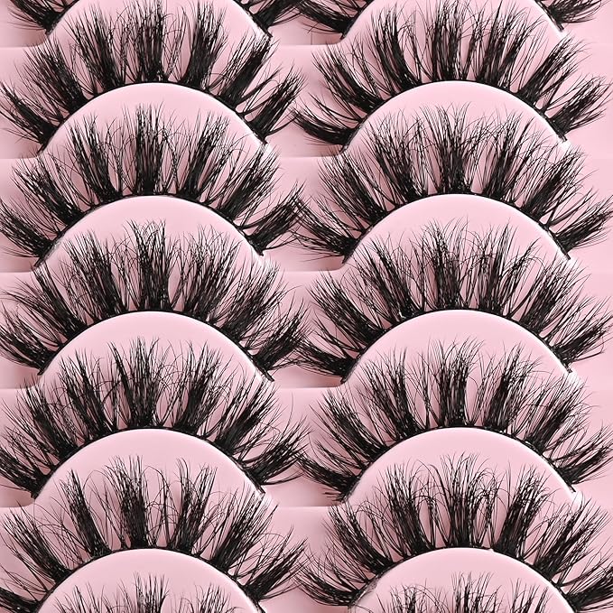 FARRED Fluffy Lashes Natural Eyelashes Short Wispy Eye Lash Strips 14 Pairs Separated Volume Eyelash Pack 16mm Dramatic Wispies Fake Strip Lashes Clusters Cat Eye Pestañas Spiky Look (F24 | 9-16mm)