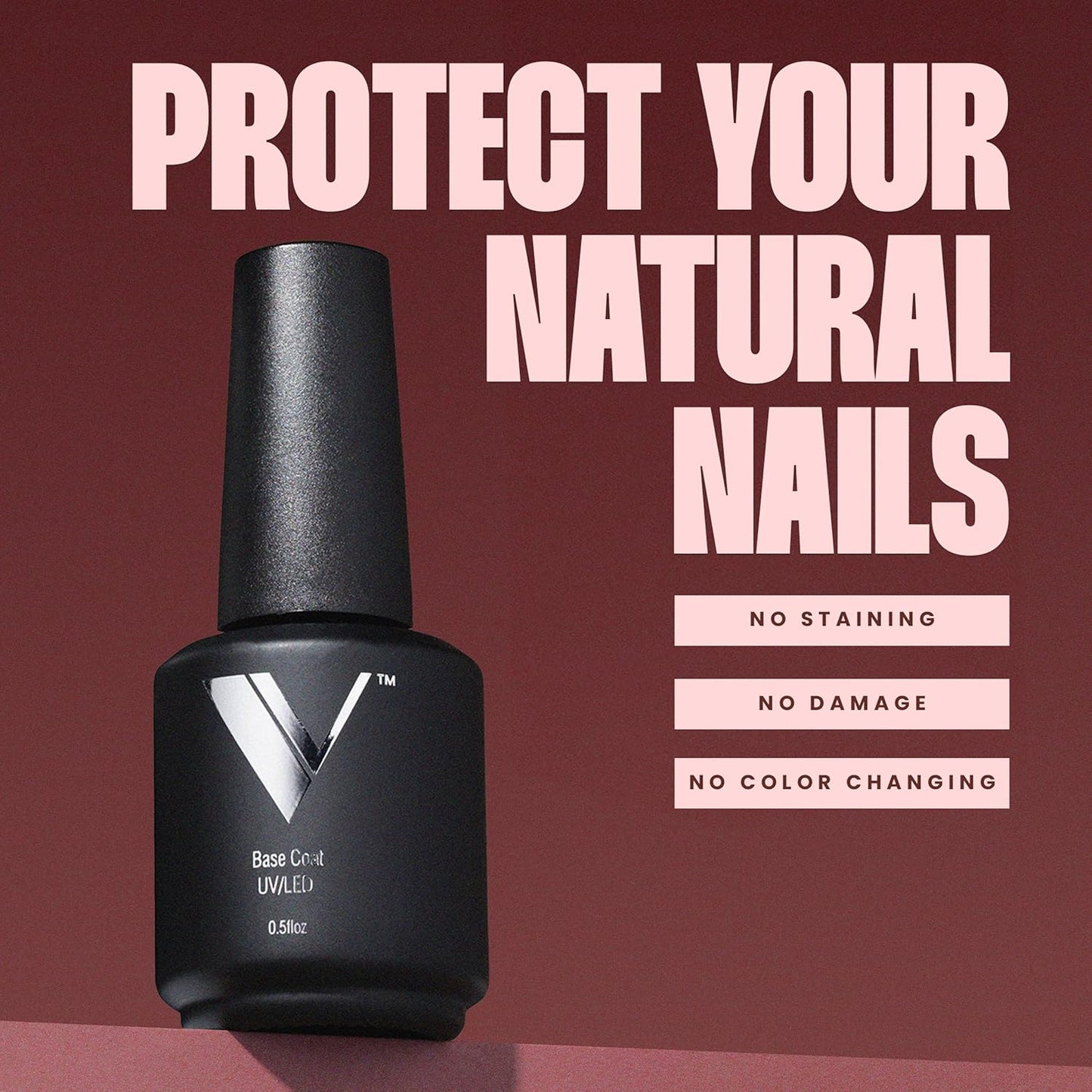 V Beauty Pure Gel Base Coat - Long-Lasting Base Gel Polish for Strong Adhesion, Chip-Free Wear & Smooth Application, Protects Natural Nails, Works with Any Nail Polish