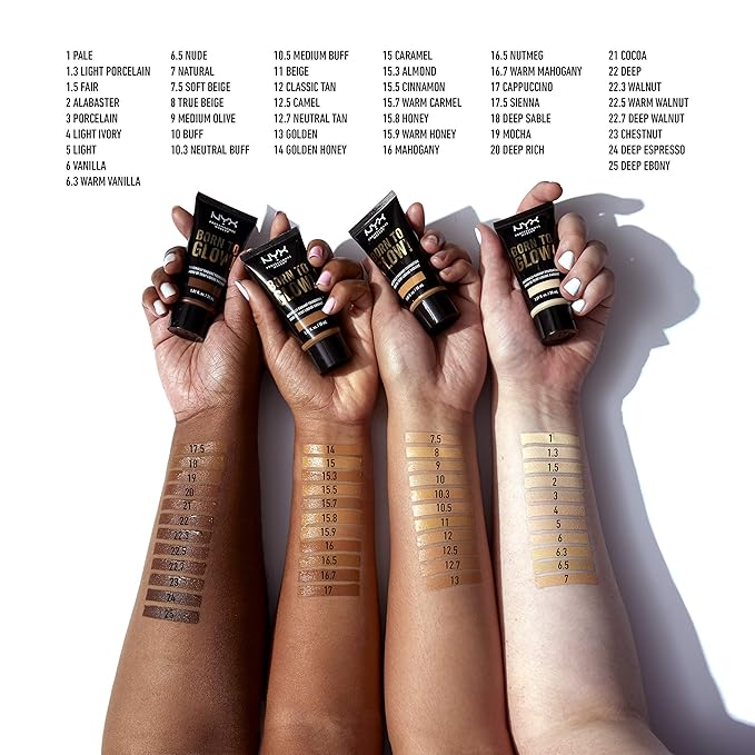 NYX PROFESSIONAL MAKEUP Born To Glow Naturally Radiant Foundation, Medium Coverage - Deep Rich