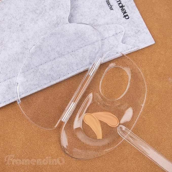 Framendino, 2 Set 3 in 1 Handheld Makeup Mixing Palette, Acrylic Transparent Mixing Foundation Tray with Foundation Spatula for Makeup Artist and Beginner