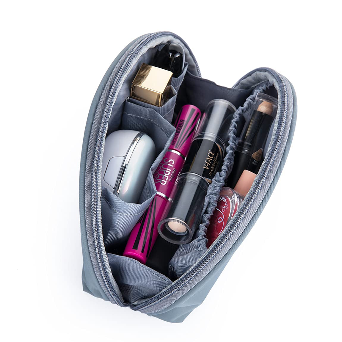 Half Moon Cosmetic Beauty Bag for Purse Travel Handy Makeup Pouch for Women Girls (Grey-Blue)