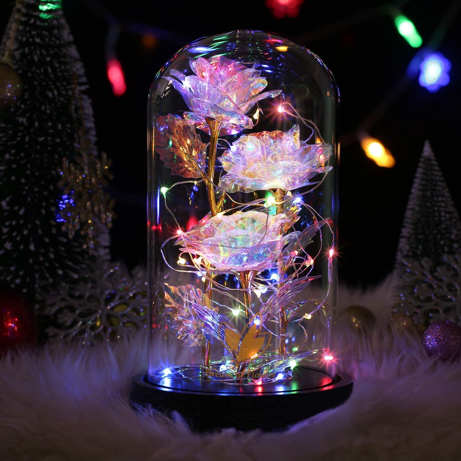Mothers Flowers Gifts for Mom,Birthday Gifts for Women,Beauty and the Beast Rose,Colorful Rainbow Light up Rose in a Glass Dome Mom,Women,Wife'S,Grandma