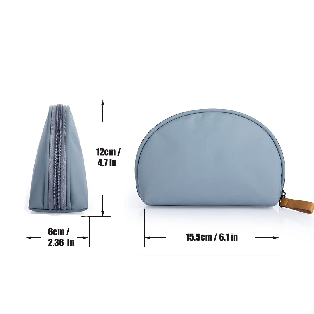 Half Moon Cosmetic Beauty Bag for Purse Travel Handy Makeup Pouch for Women Girls (Grey-Blue)