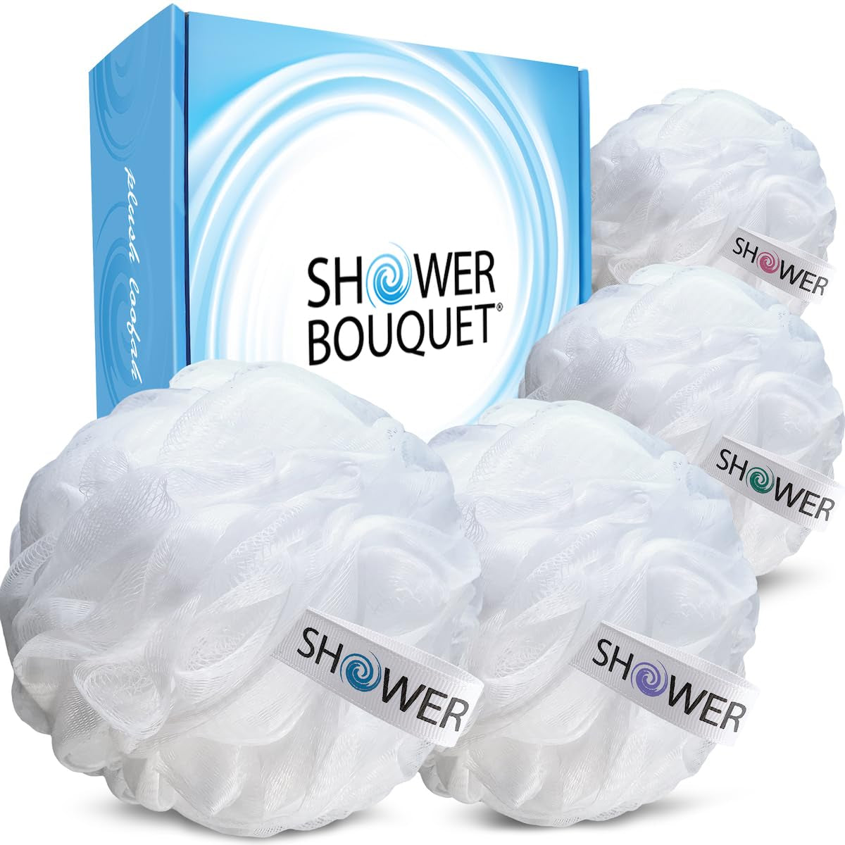 Loofah-Charcoal Bath-Sponge Xl-Color-4-Pack // Extra Large 75G Soft Mesh Black Luffa Loofa Loufa Puff Set/Exfoliating Body Scrubber for Women and Men - Exfoliate & Soothe Face & Body