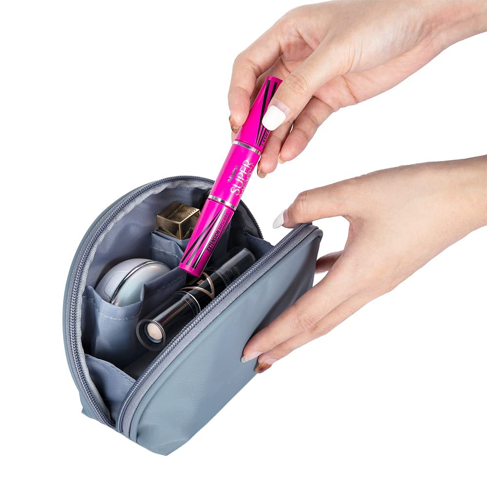 Half Moon Cosmetic Beauty Bag for Purse Travel Handy Makeup Pouch for Women Girls (Grey-Blue)