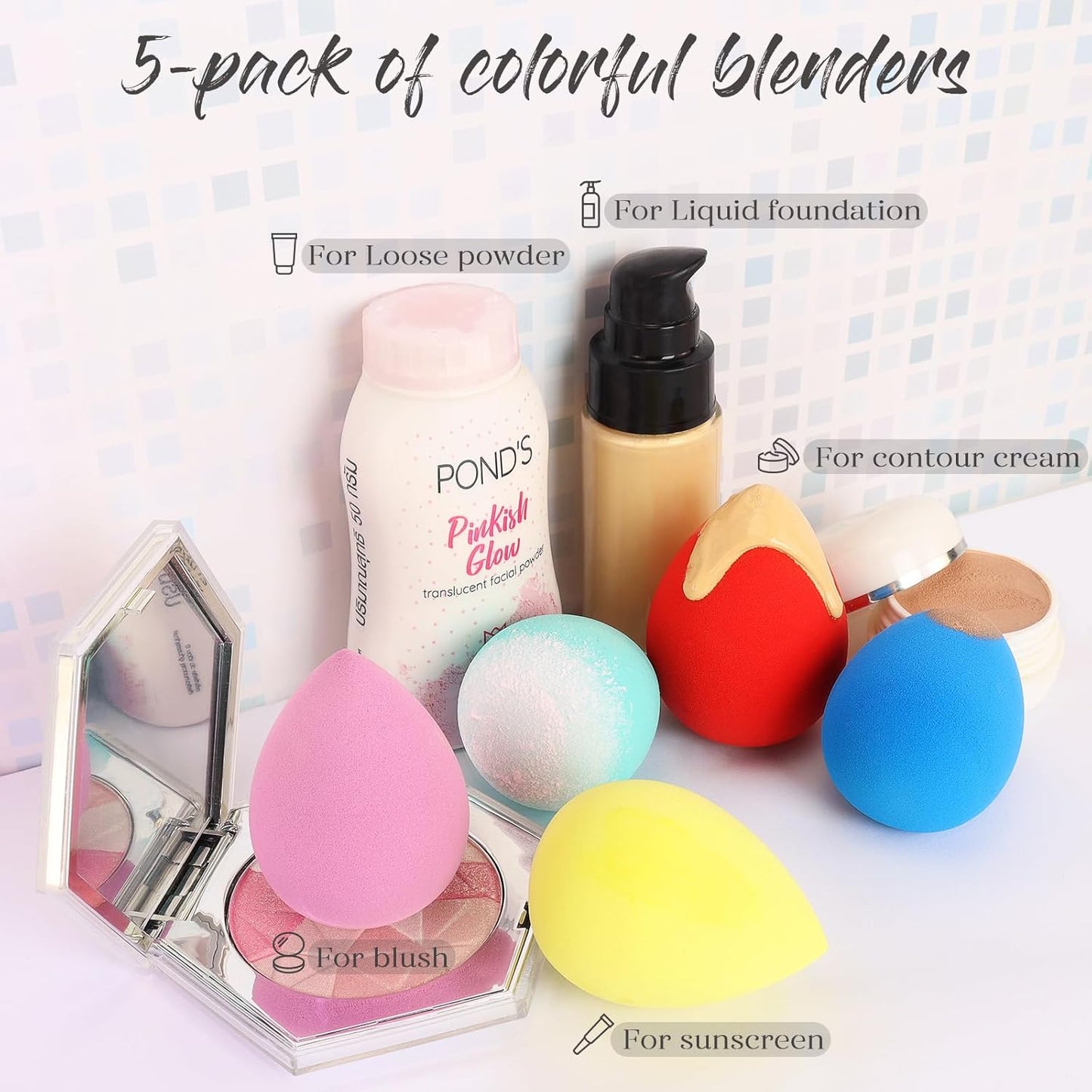 Makeup Sponge 5 Pcs Set, Latex-Free Boun Boun Beauty Sponge for Blending, Makeup Sponges for Foundation, Liquid, Cream and Powder. Blender for Enhanced Make up Application